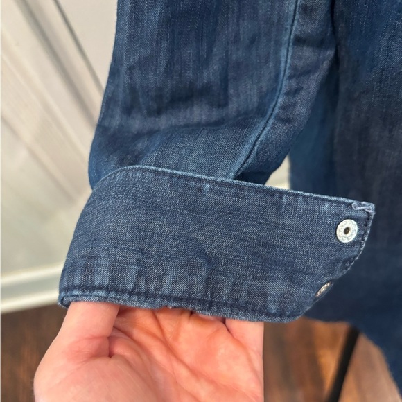 White House Black Market Dress Size 2 Jean Denim Cotton Collared Roll Tab Sleeve - Picture 3 of 7